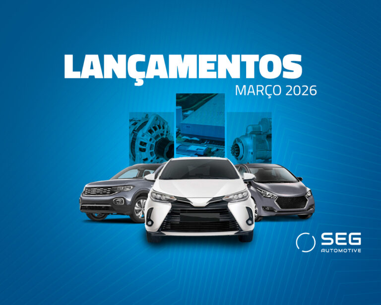 lançamento-seg automotive-março-2026-Alternadores HD10PB • PN 124625201 Alternador HD10PB – 14V – 60/240A – Rotação horária Aplicações: 6150, 7150, CR6.80, CR7.80, CR7.90, CR10.90 e outros modelos agrícolas. • PN 124625105 Alternador HD10PB – 28V – 60/240A – Rotação horária Aplicações: CR6.90, CR7.90, CR8.90, CR9.90, FR480 e outros. Alternador HD10LEB • PN 124655519 Alternador HD10LEB – 28V – 55/120A – Rotação horária Aplicação: Mercedes-Benz O 500 M 1728 (OM 906 LA). Esses modelos foram desenvolvidos para oferecer alta eficiência energética, confiabilidade e maior vida útil, atendendo às exigências de aplicações de alto desempenho. Linha Leve A SEG Automotive amplia significativamente a cobertura para veículos de passeio das principais montadoras do mercado, fortalecendo sua presença no aftermarket. Motores de Partida • PN 1179602 – Motor de partida Aplicações: Audi A1, A3 (diversas versões EA888 e EA211). • PN T001.003.051 – 12V 1.3kW – 9 dentes – Rotação horária Aplicações: Toyota Etios, Yaris. • PN T001.003.052 – 12V 1.2kW – 9 dentes – Rotação horária Aplicações: Honda Civic, CR-V. • PN T001.003.053 – 12V 1.8kW – 15 dentes – Rotação horária Aplicações: Hyundai Creta, Elantra, IX35. • PN T001.003.054 – 12V 0.7kW – 9 dentes – Rotação horária Aplicação: Honda Fit. • PN T001.006.041 – 12V 1.0kW – 8 dentes – Rotação horária Aplicações: Ford Ka, Ka Sedan. • PN T001.00F.010 – 12V 1.2kW – 11 dentes – Rotação horária Aplicações: Ford Ecosport, Focus. • PN T001.00H.001 – 12V 1.4kW – 11 dentes – Rotação horária Aplicações: Honda HR-V, Civic. Alternadores Linha Leve • PN F000BL04L7 Aplicação: Nissan Kicks 1.6. • PN F000BL08J7 Aplicação: Volkswagen Amarok. • PN F000BL08P1 Aplicação: Volkswagen Fusca 2.0. • PN T002.001.044 – 12V 95A Aplicações: Honda City, Fit. • PN T002.001.045 – 12V 75A Aplicação: Honda Fit. • PN T002.003.138 – 12V 110A Aplicação: Toyota Corolla. • PN T002.003.139 – 12V 130A Aplicações: Honda Civic, CR-V. • PN T002.003.140 – 12V 100A Aplicação: Toyota Corolla. • PN T002.006.103 / 104 / 105 / 106 – 12V 90A Aplicações: Hyundai HB20, HB20S, HB20X, I30. • PN T002.006.108 – 12V 120A Aplicações: Hyundai Creta, Kia Cerato. • PN T002.006.110 – 12V 80A Aplicações: Toyota Etios, Yaris.